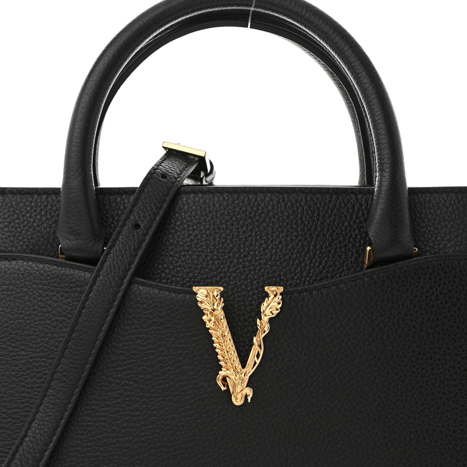 Versace Grainy Calfskin Virtus Top Handle Tote Black 7 of 9
