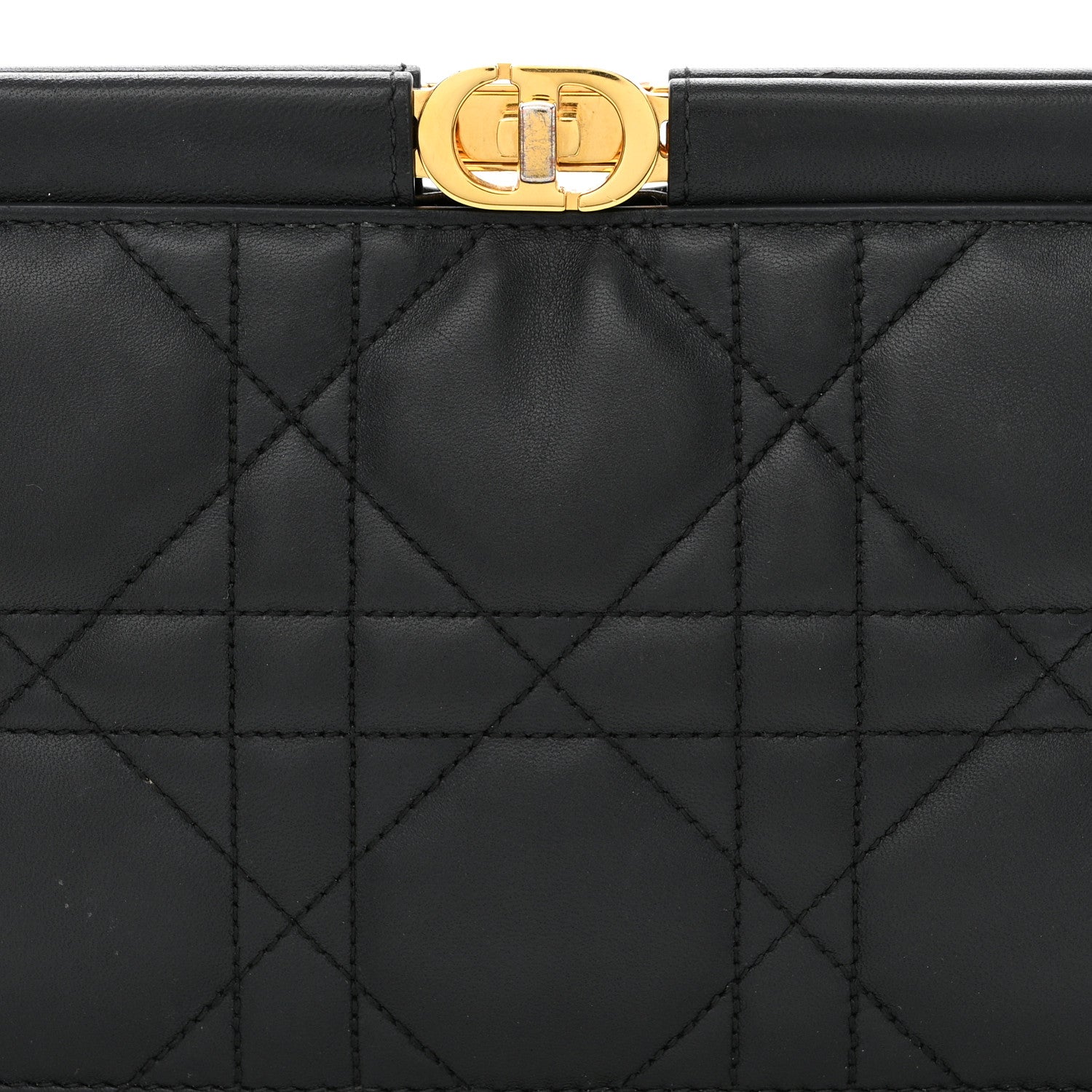 Christian Dior Lambskin Cannage Caro Colle Noire Clutch With Chain Black 8 of 10