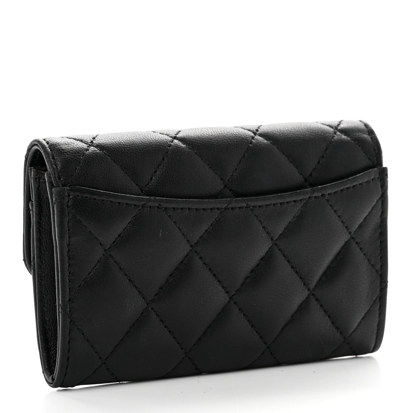 Lambskin Quilted Flap Card Holder Wallet Black