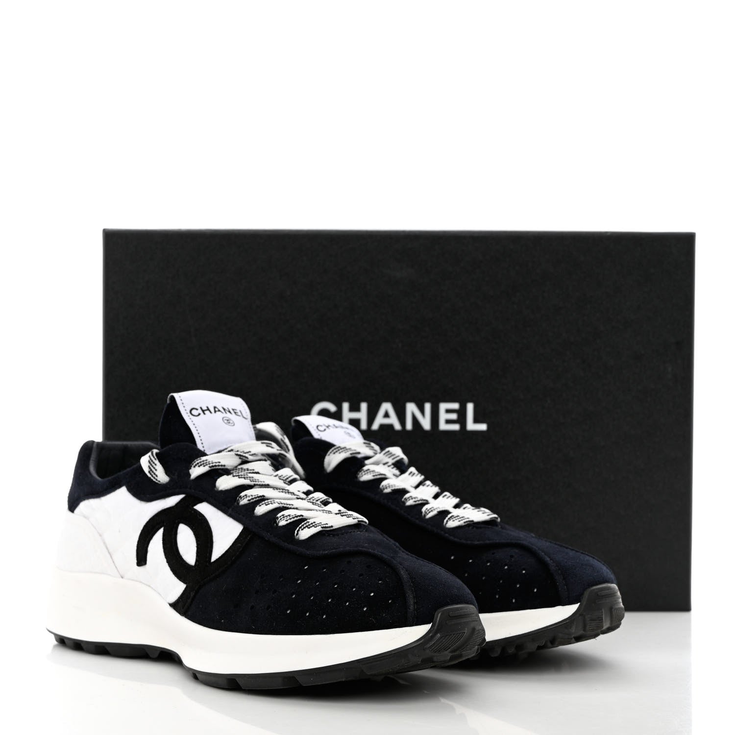 Chanel Fabric Suede Kidskin CC Sneakers 40 Black White 9 of 9