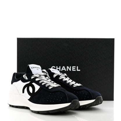 Chanel Fabric Suede Kidskin CC Sneakers 40 Black White 9 of 9