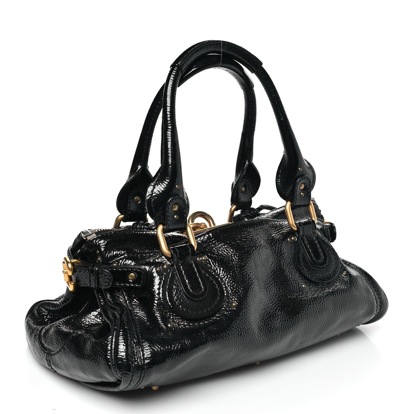 Crinkled Patent Medium Paddington Satchel Black