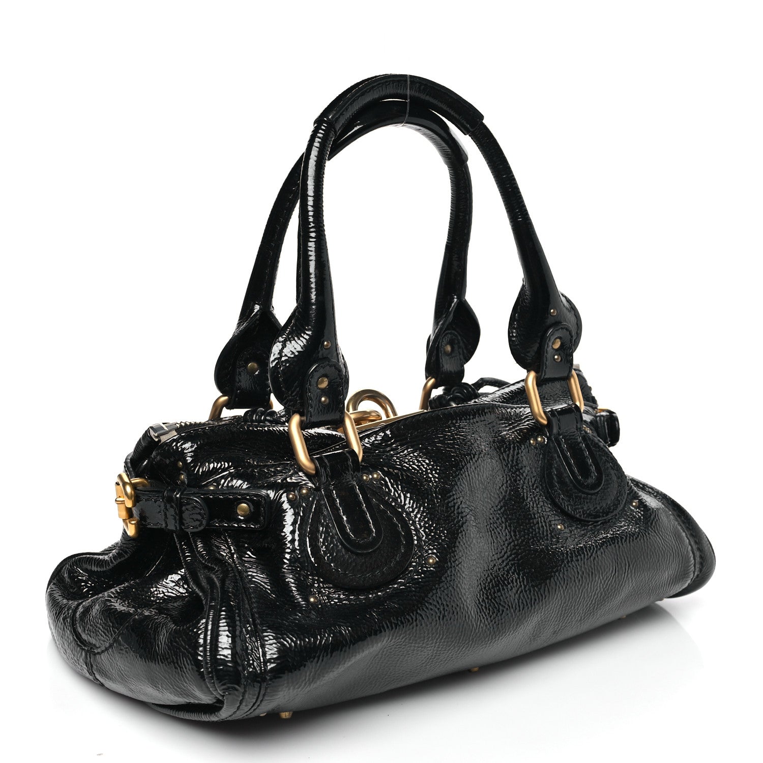 Chloe Crinkled Patent Medium Paddington Satchel Black 3 of 9