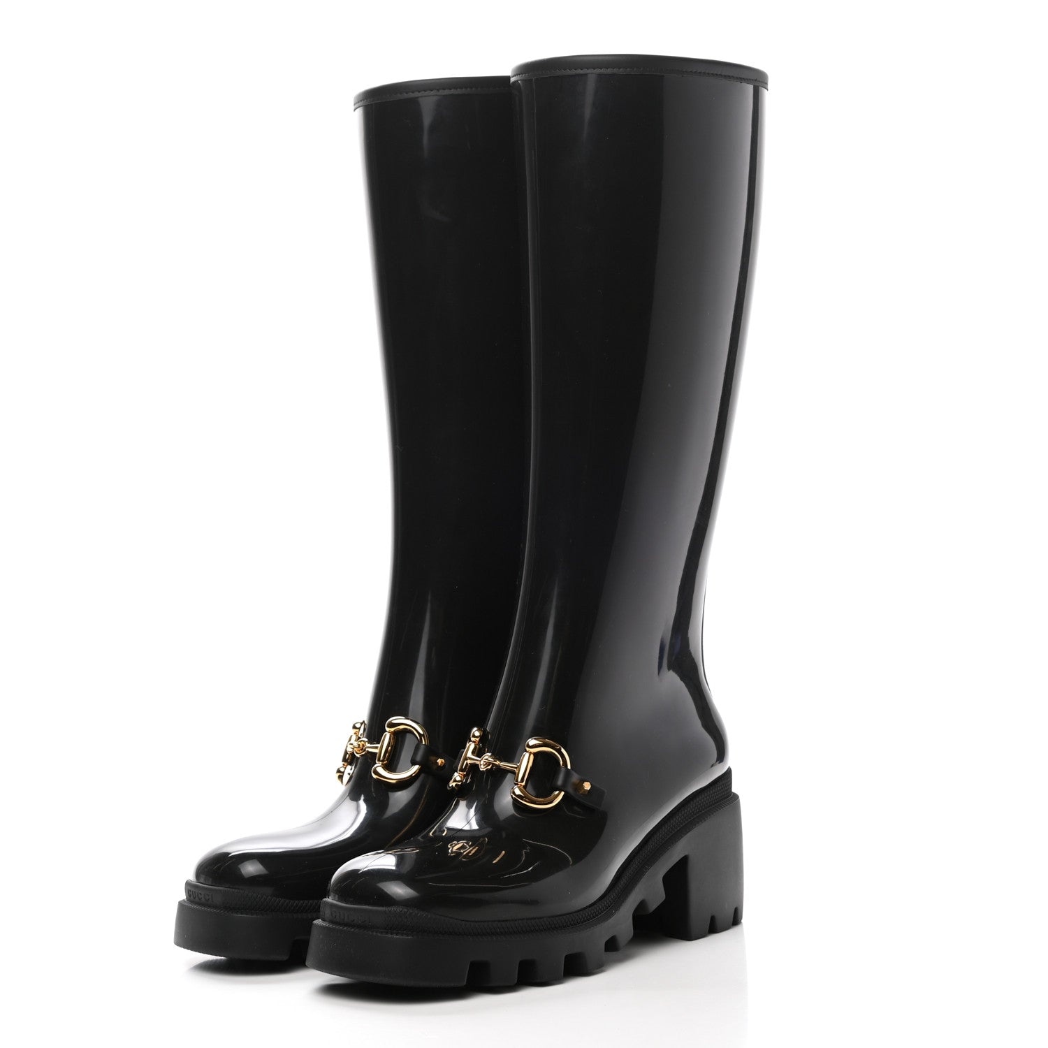 Gucci Rubber Horsebit Knee High Boots 37 Black 3 of 9