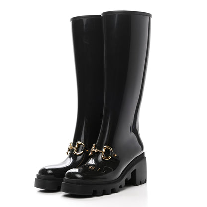 Gucci Rubber Horsebit Knee High Boots 37 Black 3 of 9