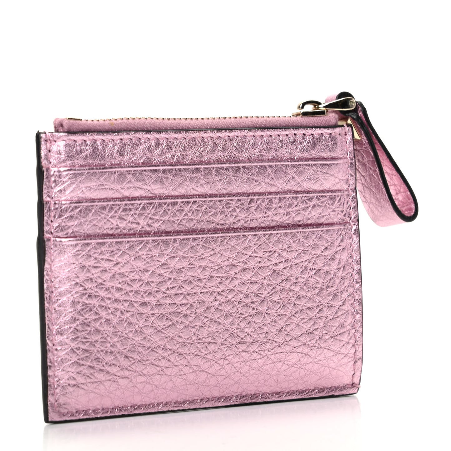 Metallic Pebbled Calfskin Rockstud Coin Case Card Holder Giacinto