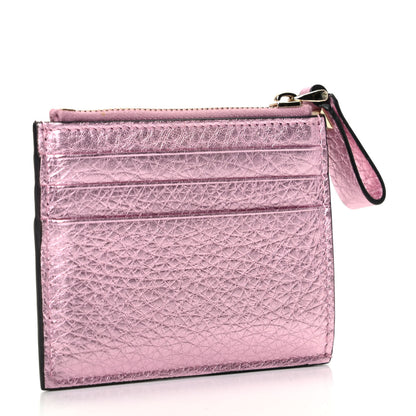 Valentino Garavani Metallic Pebbled Calfskin Rockstud Coin Case Card Holder Giacinto 3 of 7