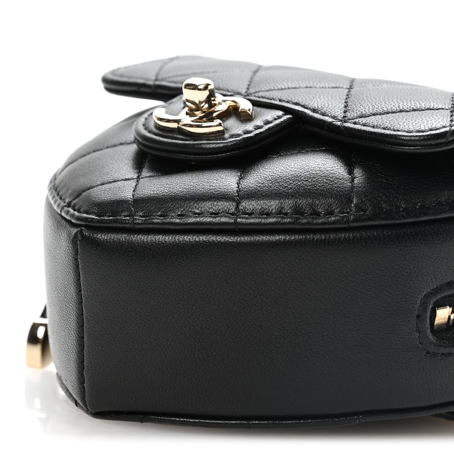 Lambskin Quilted CC In Love Heart Waist Belt Bag With Chain Black