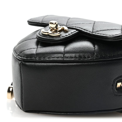 Chanel Lambskin Quilted CC In Love Heart Waist Belt Bag With Chain Black 10 of 10