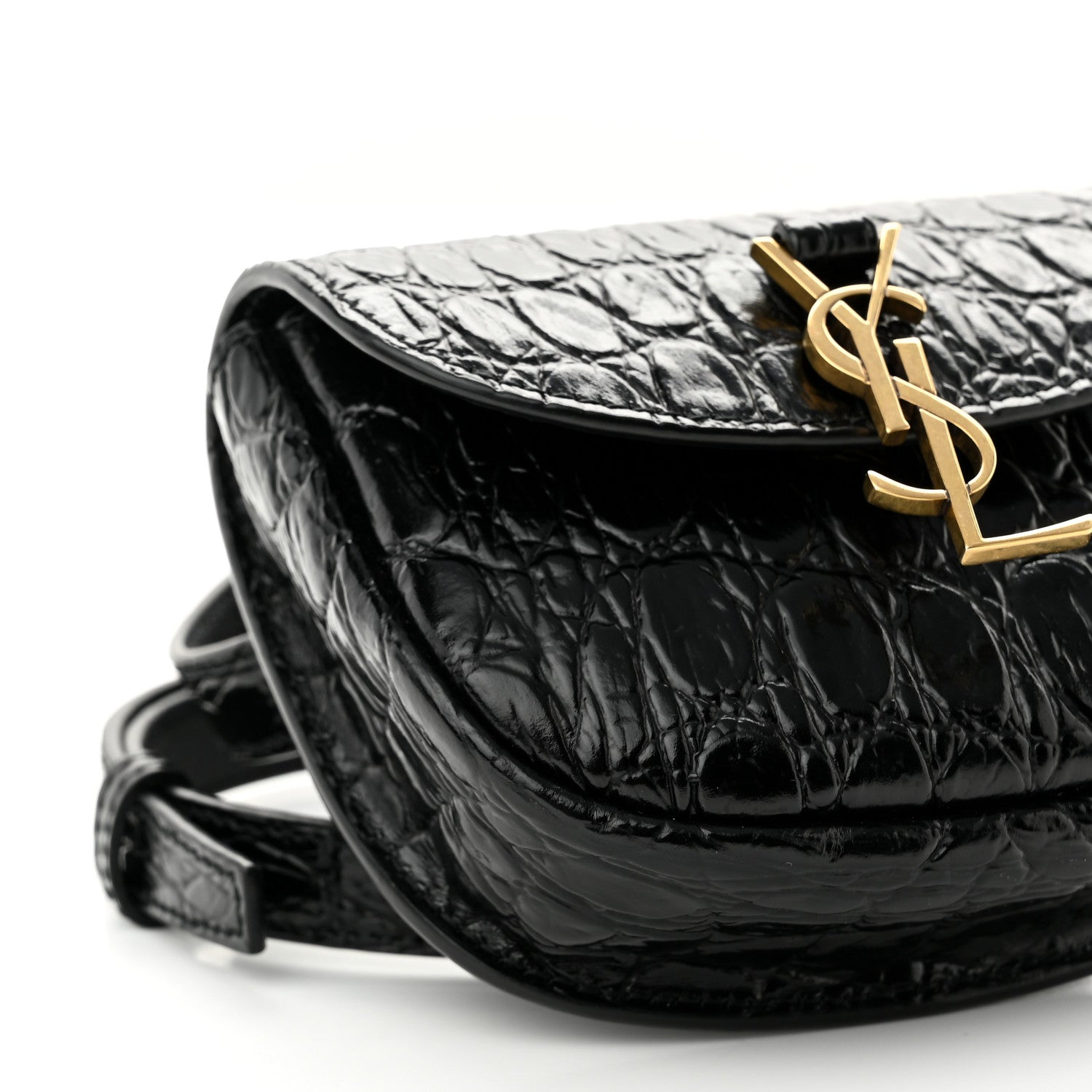 Saint Laurent Shiny Calfskin Crocodile Embossed Monogram Kaia Belt Bag Black 9 of 10