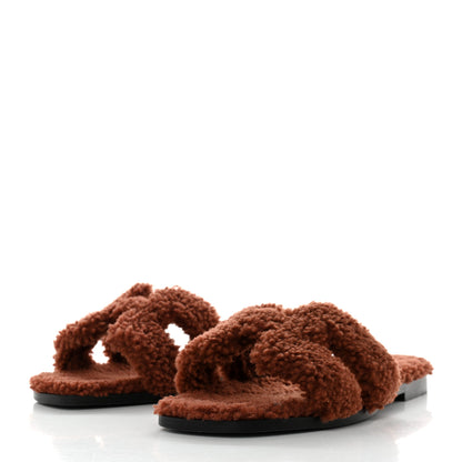 Hermes Woolskin Oran Sandals 38 Cognac 3 of 8