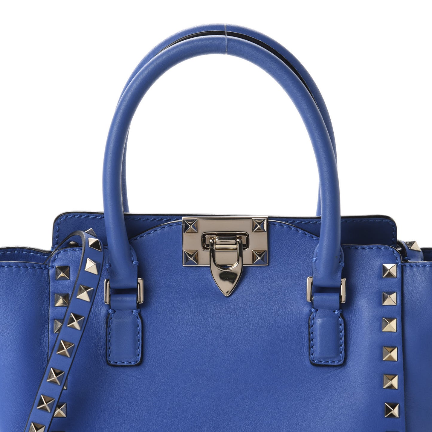 Vitello Mini Rockstud Double Handle Tote Light Sapphire