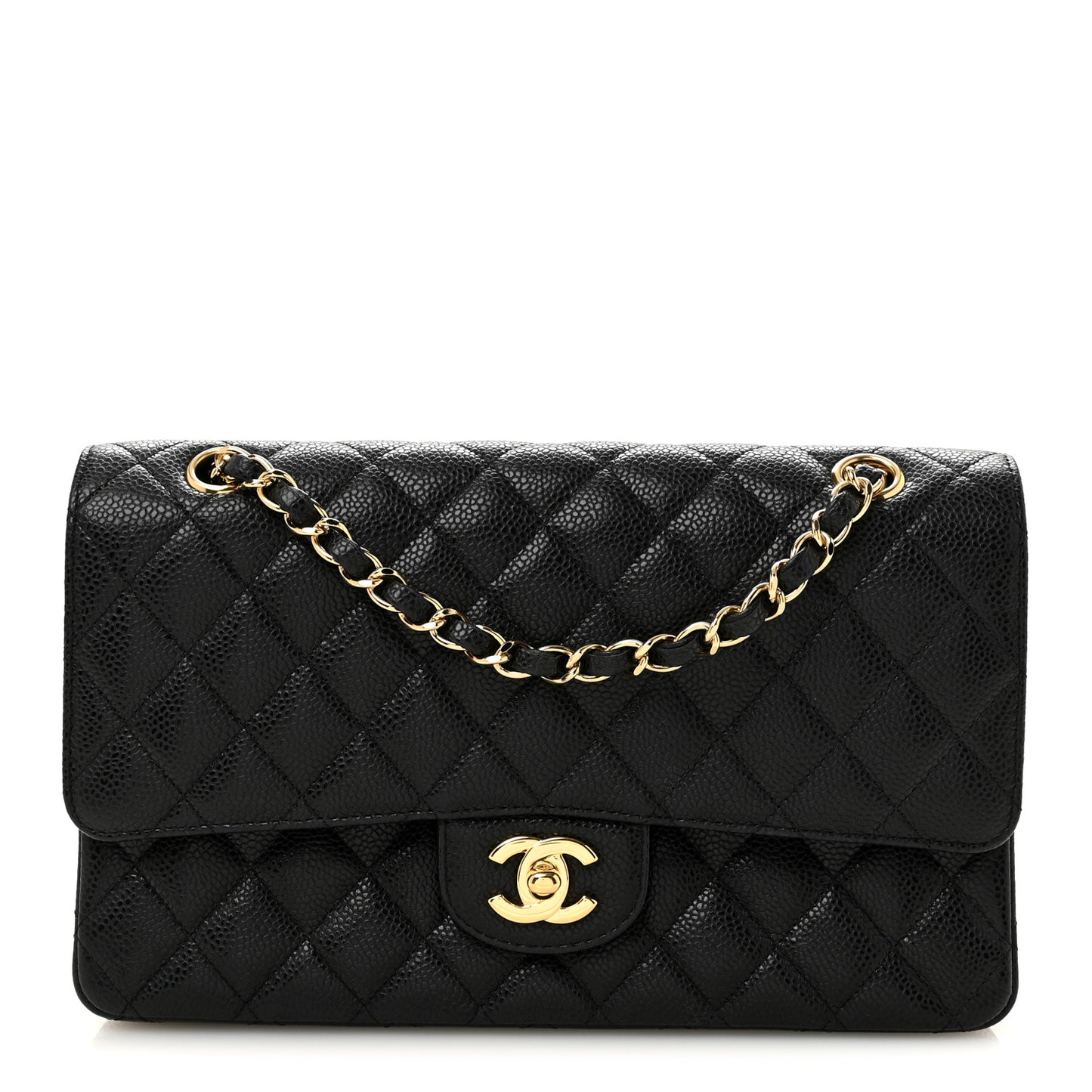 Caviar Quilted Medium Double Flap Black Black