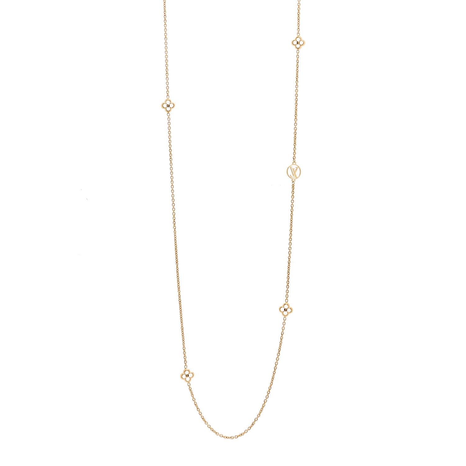 Louis Vuitton Metal Enamel Flower Full Long Necklace Gold 1 of 4