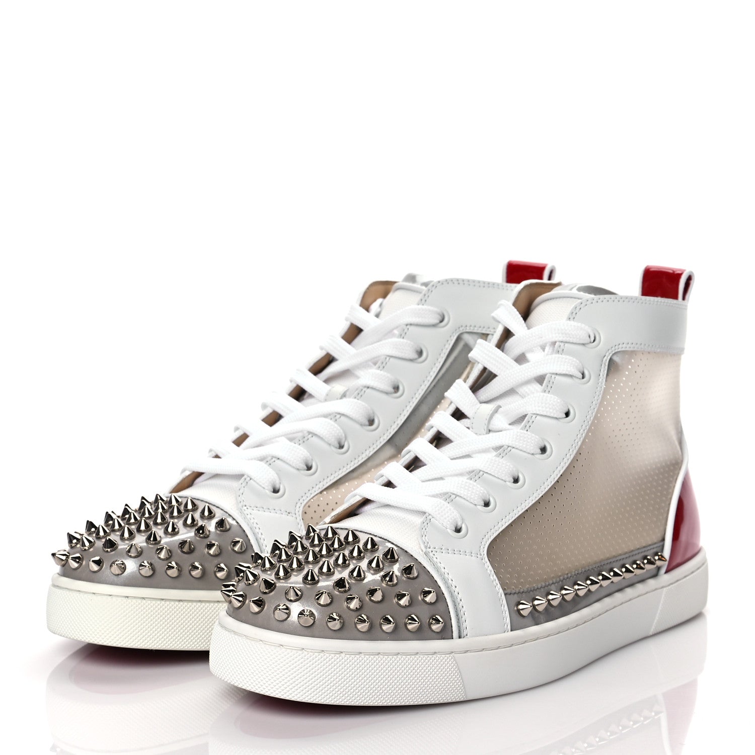 Christian Louboutin Calfskin Perforated Lou Spikes Flat Sneakers 42 White Red 3 of 10