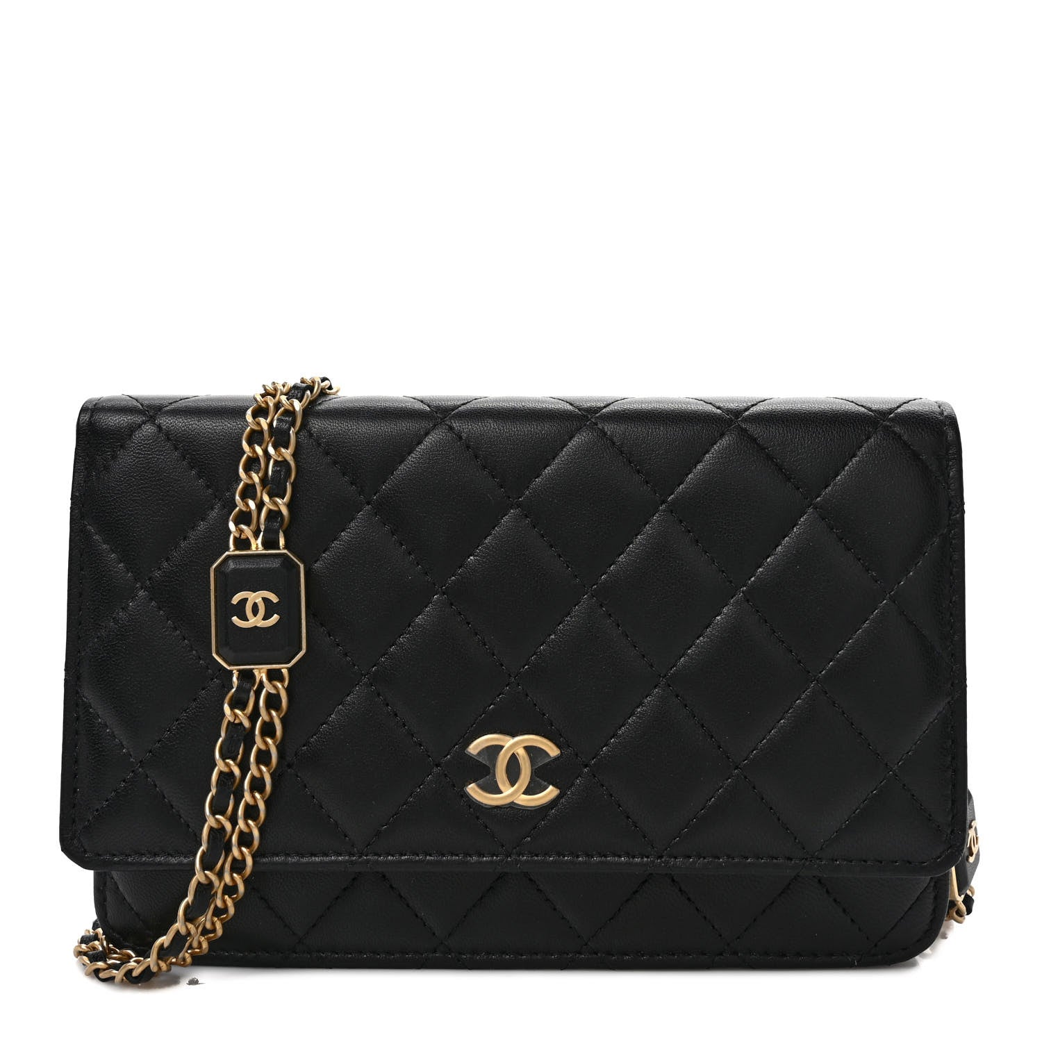Chanel Lambskin Quilted Enamel Wallet On Chain WOC Black 1 of 10