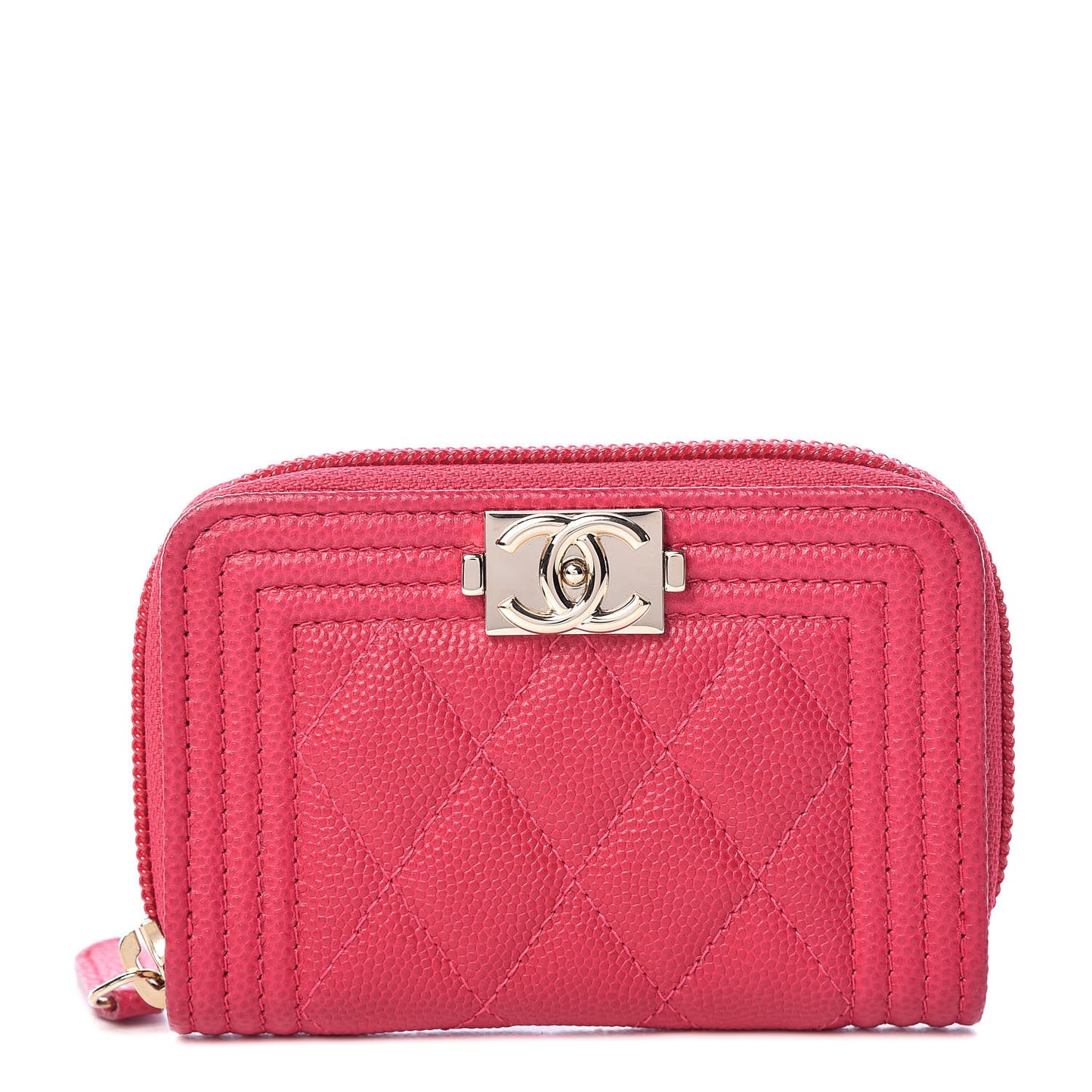 Caviar Quilted Boy Zip Around Coin Purse Wallet Fuchsia
