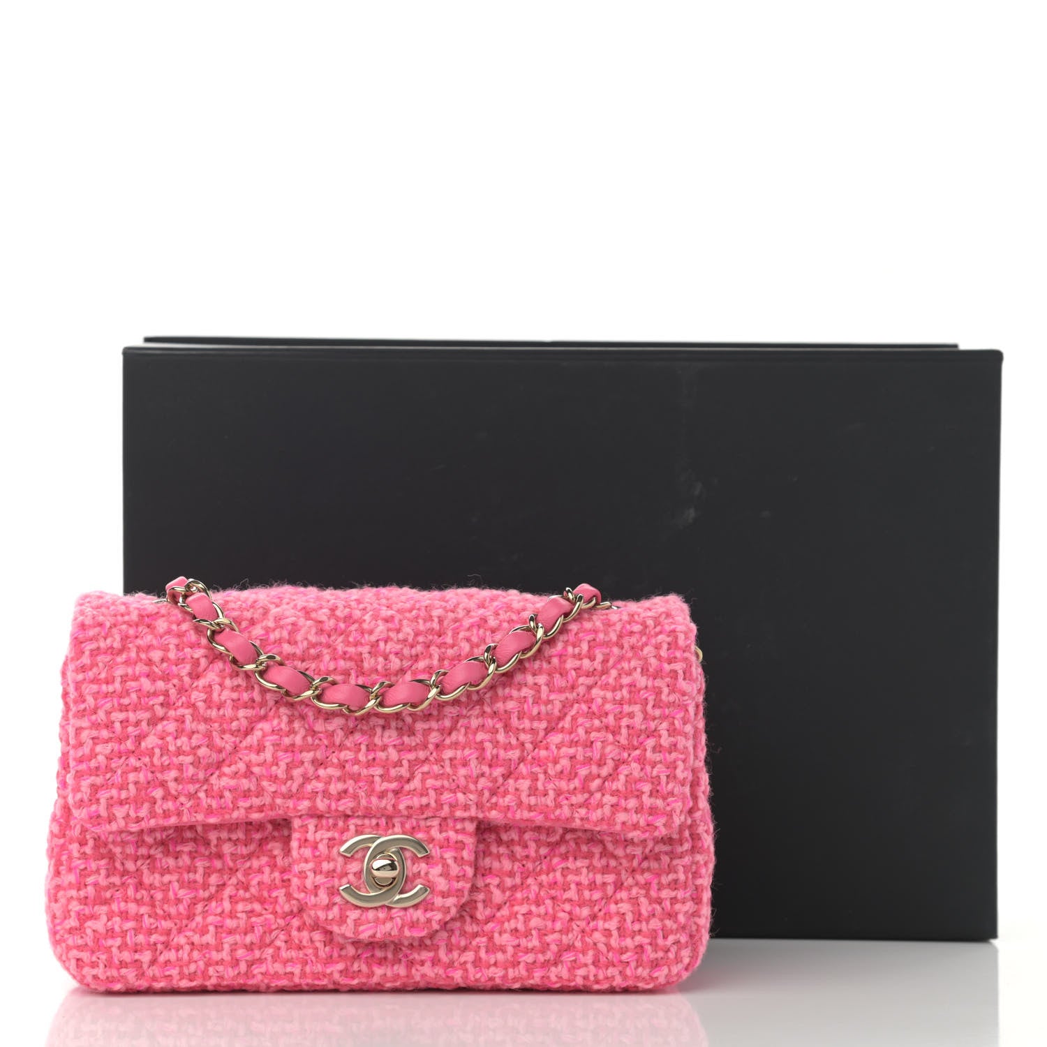 Chanel Wool Tweed Quilted Mini Rectangular Flap Dark Pink Fuchsia 10 of 10