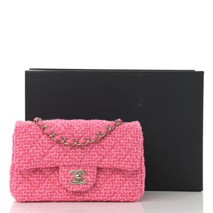 Chanel Wool Tweed Quilted Mini Rectangular Flap Dark Pink Fuchsia 10 of 10