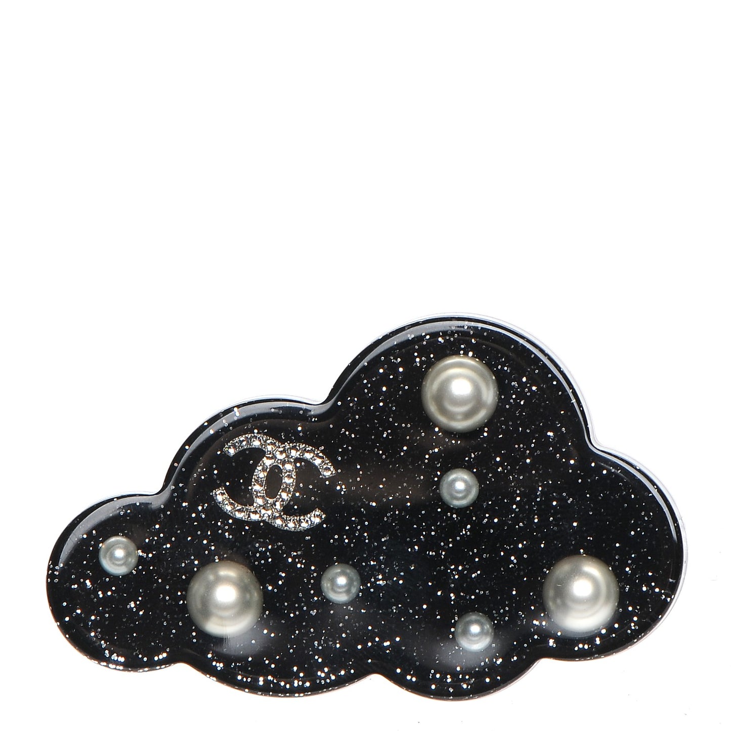 Glittered Resin Crystal Pearl CC Cloud Brooch Black Silver