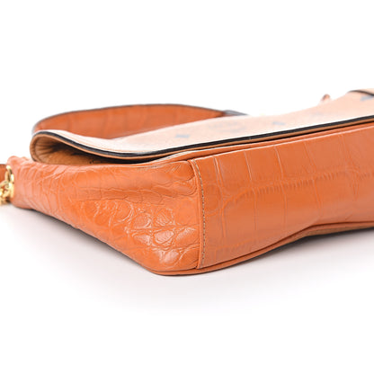 MCM Visetos Croc Embossed Small Flap Shoulder Bag Cognac 7 of 8