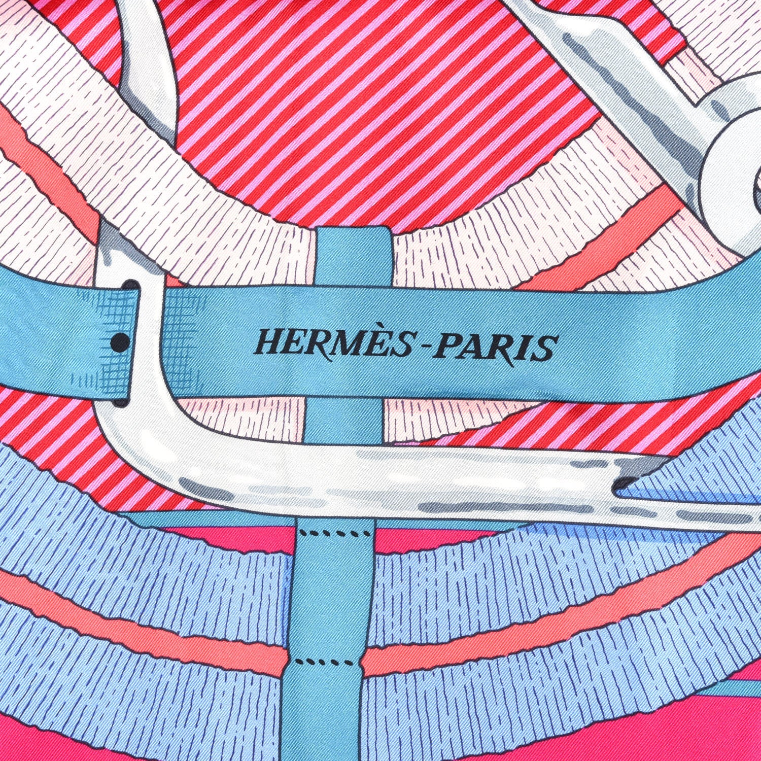 Hermes Silk Mors A Jouets Chemise Scarf 90 Rose Vif Bleu Jean 2 of 4