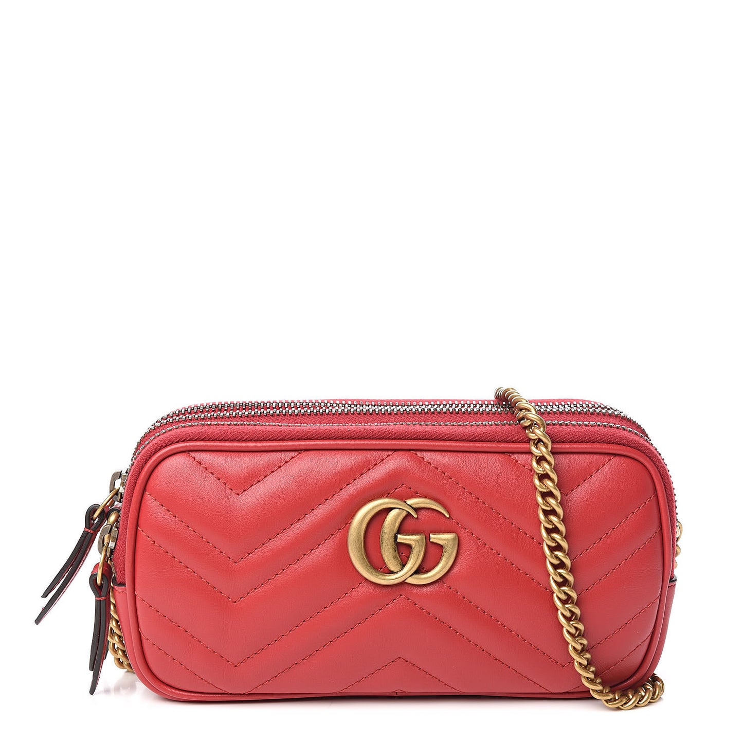 Calfskin Matelasse Mini GG Marmont Chain Crossbody Bag Hibiscus Red