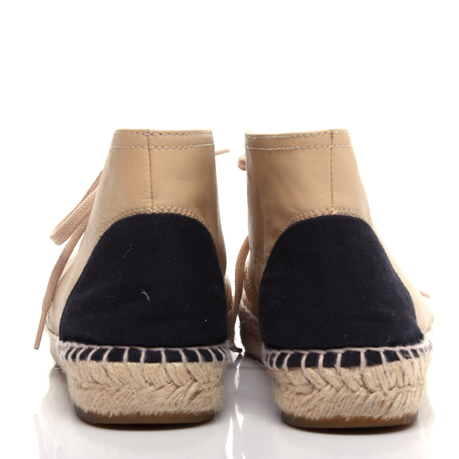 Chanel Lambskin Canvas Cap Toe Lace Up Espadrilles 38 Dark Beige Black 7 of 12