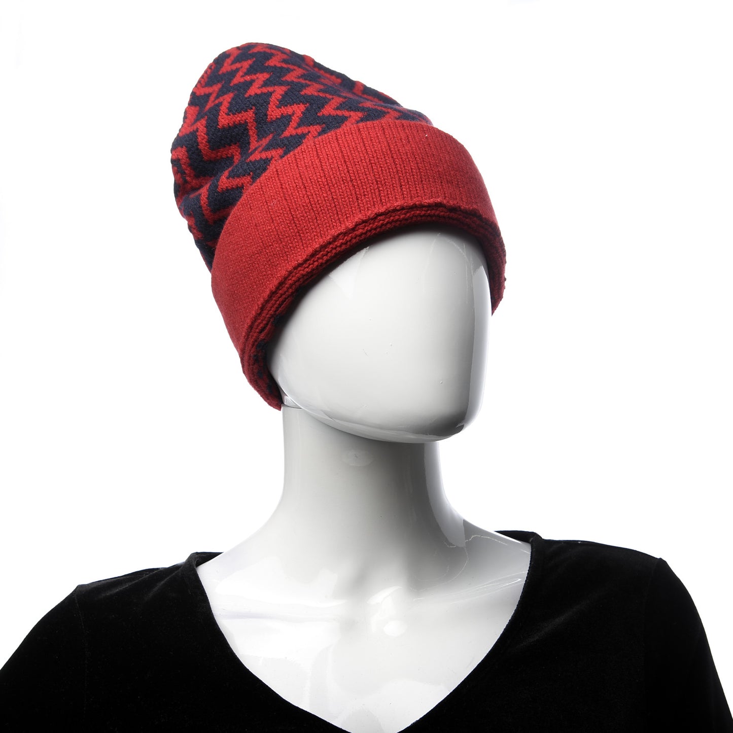 Wool Tricot Zaggede Beanie Hat M Red Blue