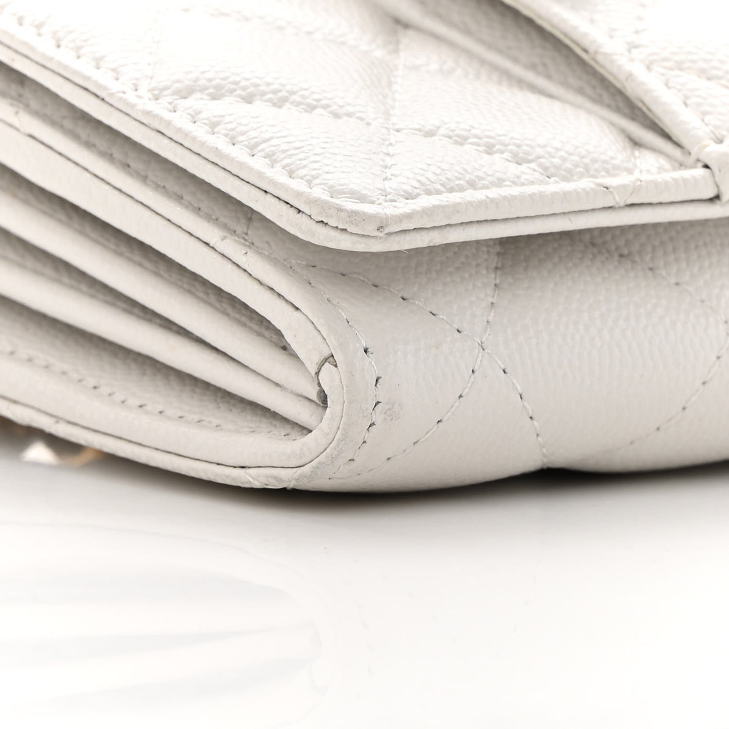 Caviar Quilted Pocket Twins Clutch With Chain White