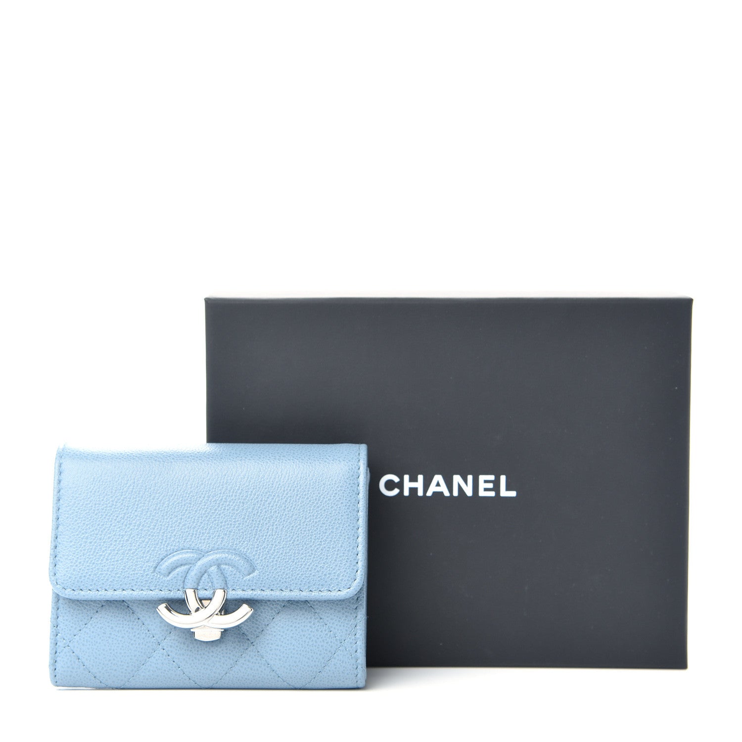 Chanel Caviar Quilted CC Box Flap Card Holder Blue 9 of 9