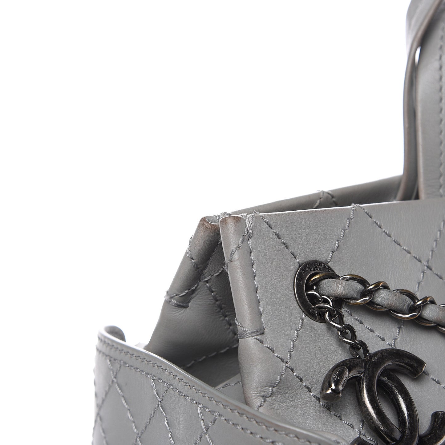 Grained Calfskin Small CC Pocket Tote Grey