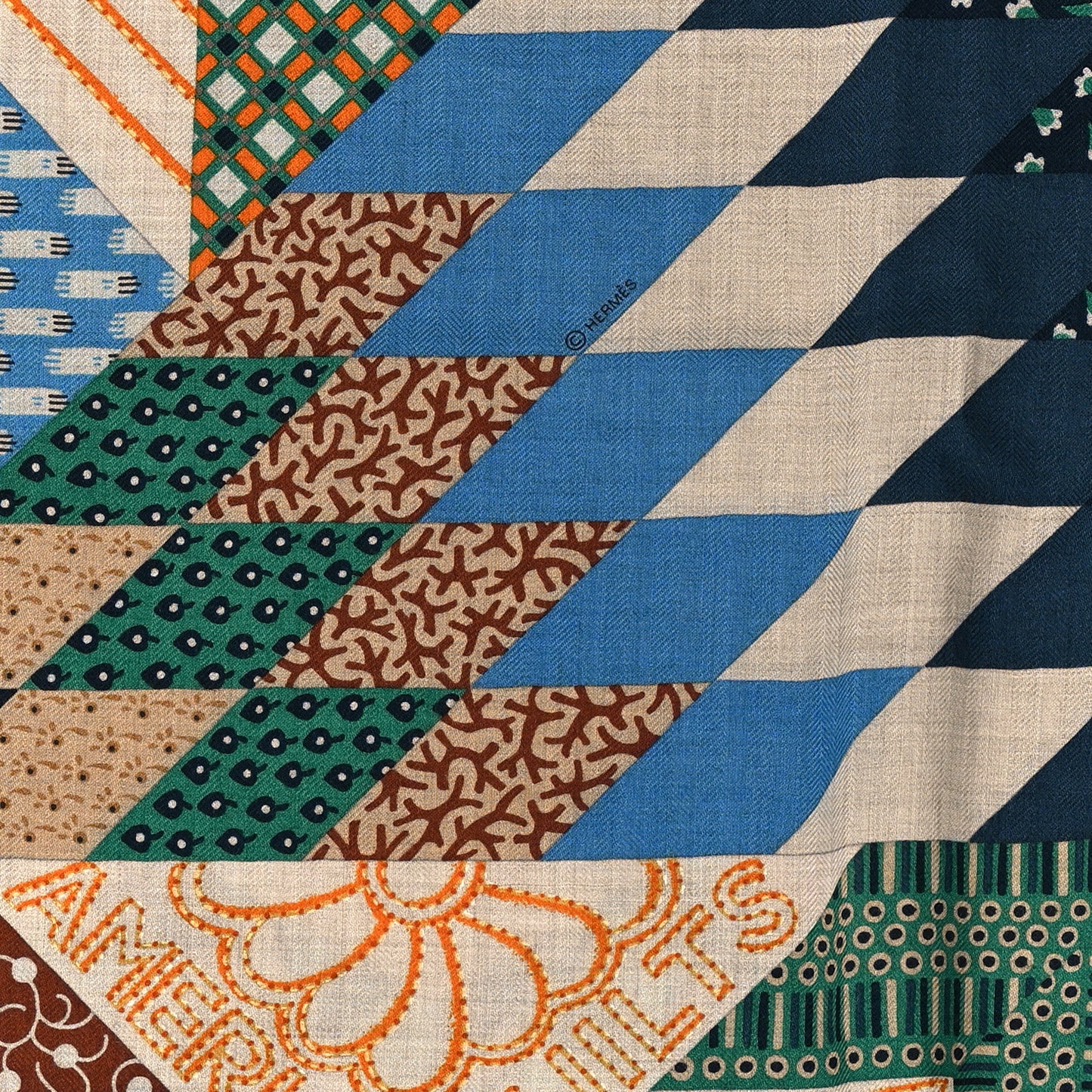 Cashmere Silk American Quilts Shawl 140 Noisette Natural Vert