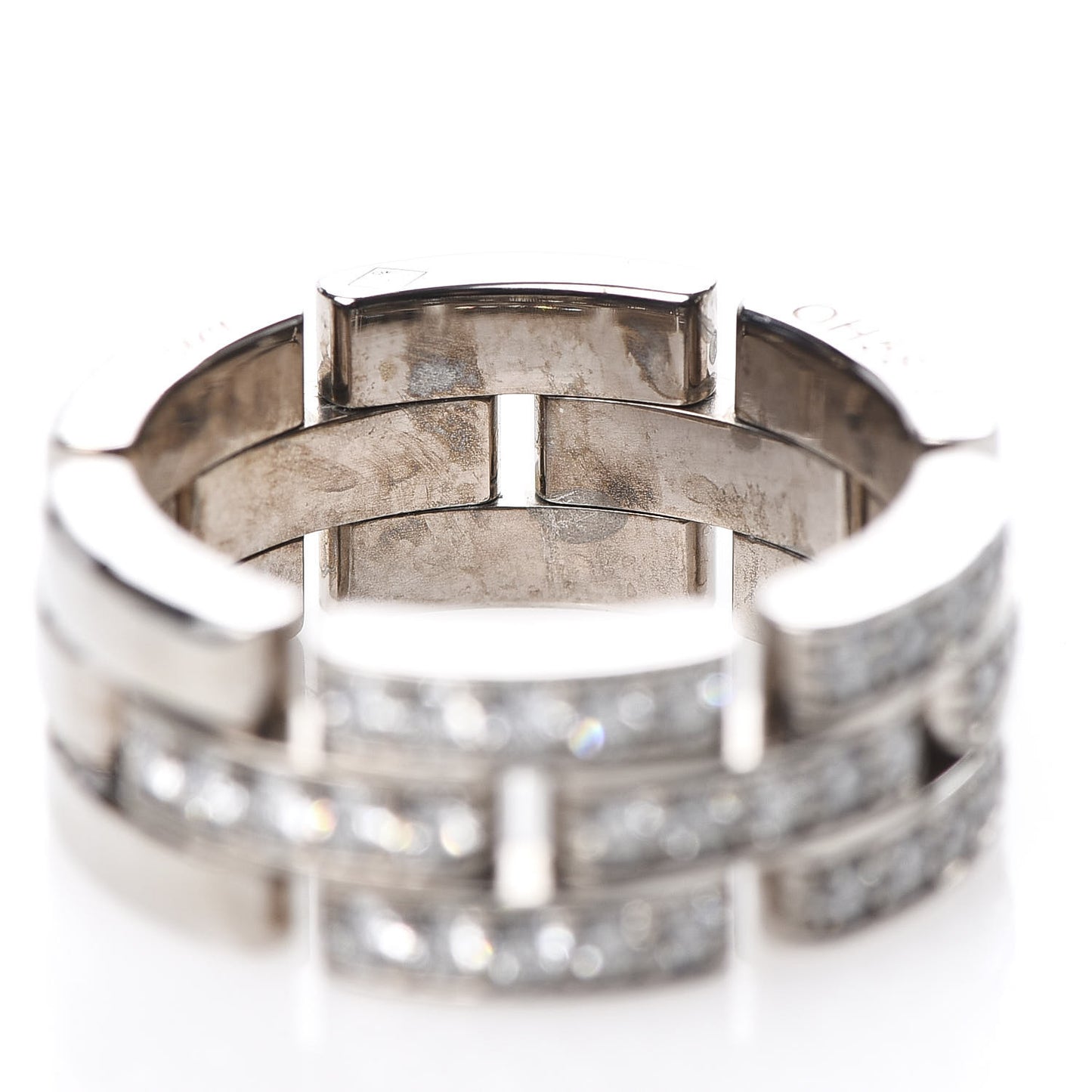 18K White Gold Diamond Maillon Panthere 3 Half Rows Paved Ring 52 6