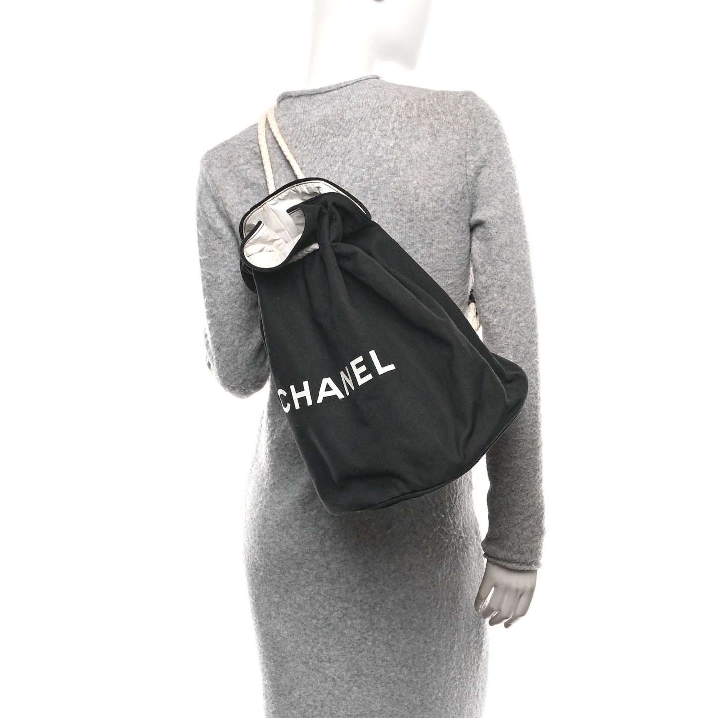 Canvas Drawstring Backpack Black White