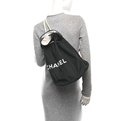 Chanel Canvas Drawstring Backpack Black White 2 of 9