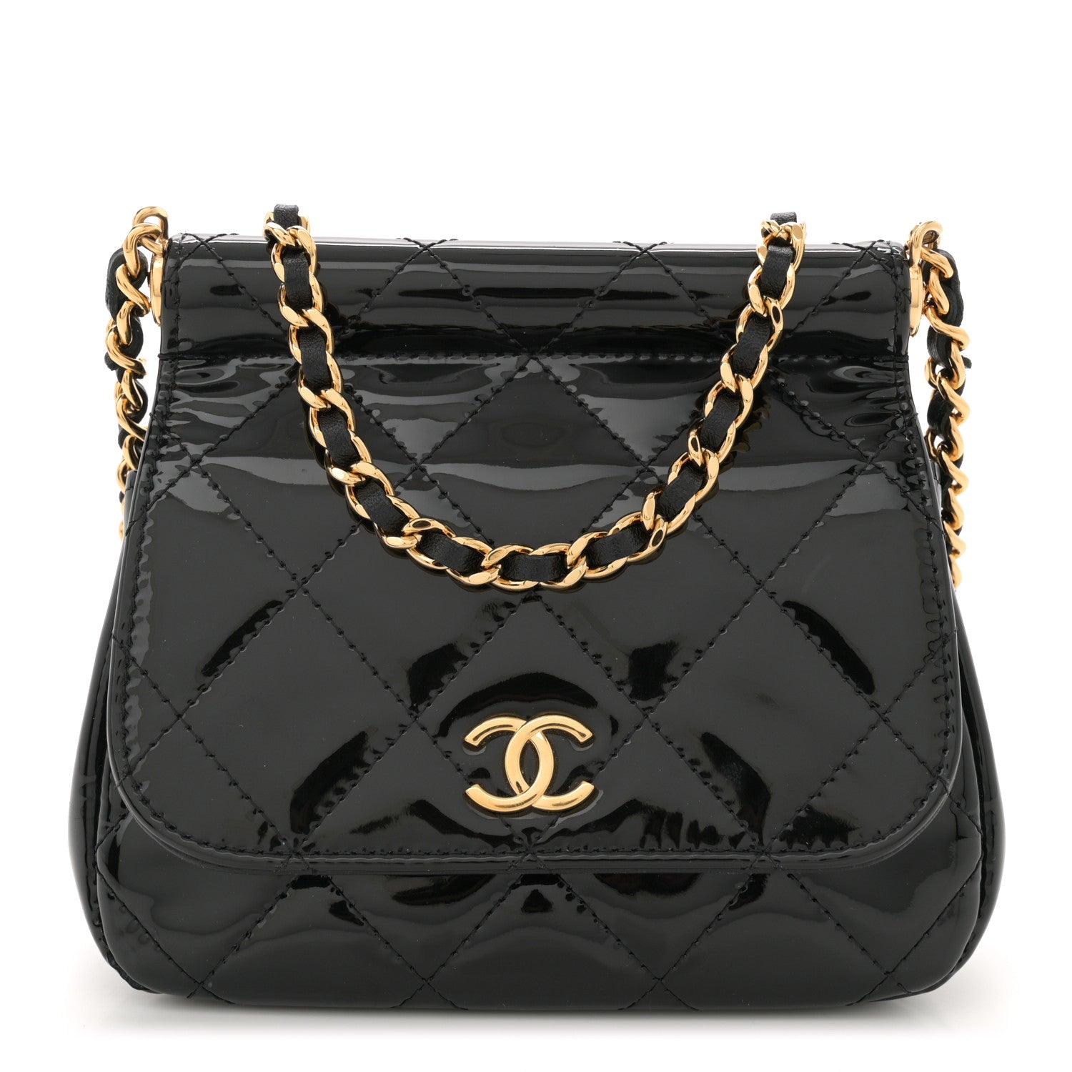 Chanel Patent Quilted Frame Clutch Flap With Chain Black 1 of 13