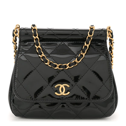 Chanel Patent Quilted Frame Clutch Flap With Chain Black 1 of 13