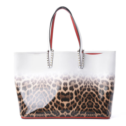 Christian Louboutin Calfskin Degrade Leopard Print Spikes East West Cabata Tote White Multi 1 of 10