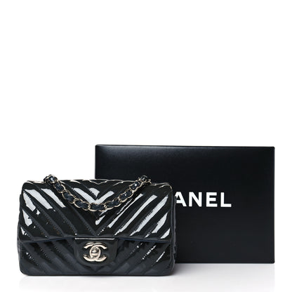 Chanel Patent Calfskin Chevron Quilted Mini Rectangular Flap Navy Blue 12 of 12