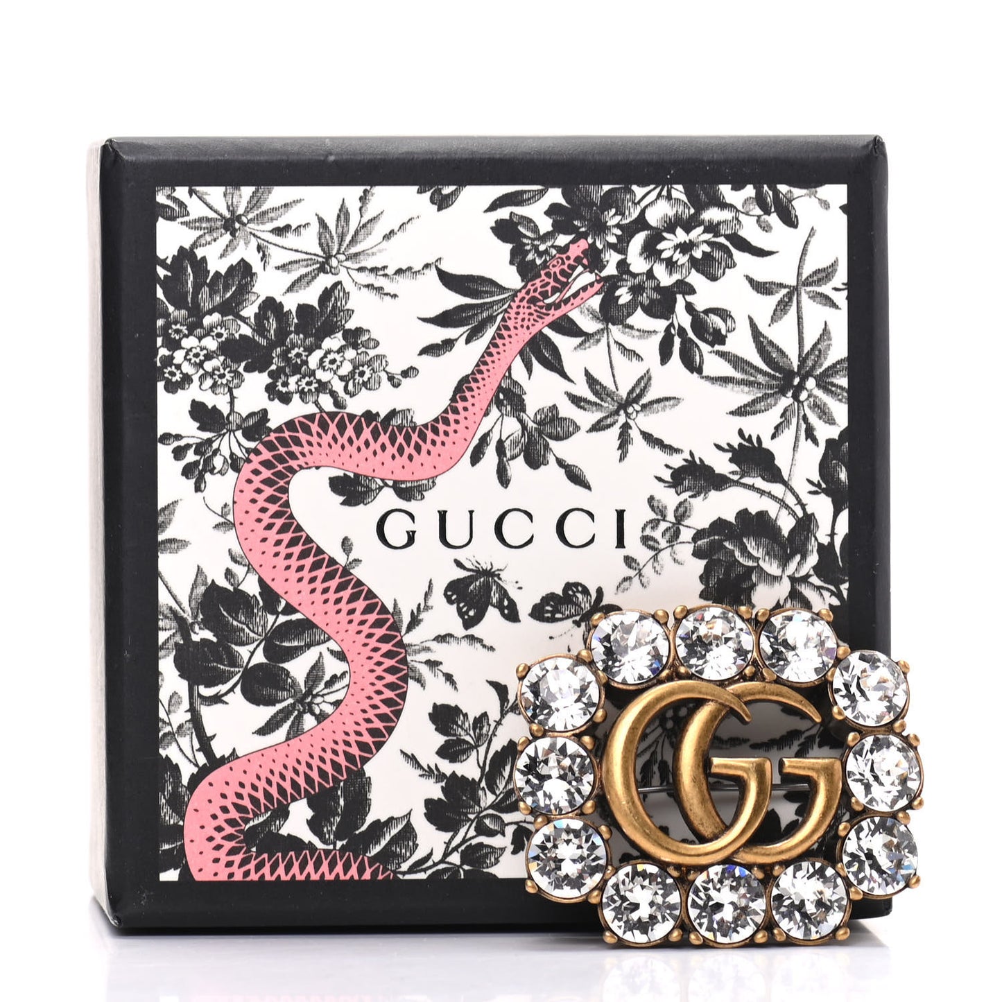 Metal Crystal Double G Brooch Aged Gold