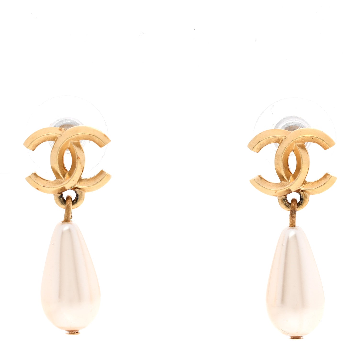 Chanel Metal CC Pearl Drop Earrings Gold 1 of 5