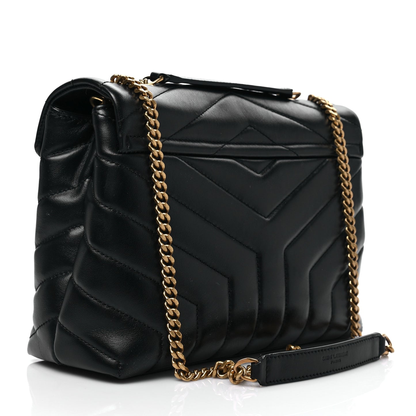 Calfskin Y Quilted Monogram Small Loulou Chain Satchel Black