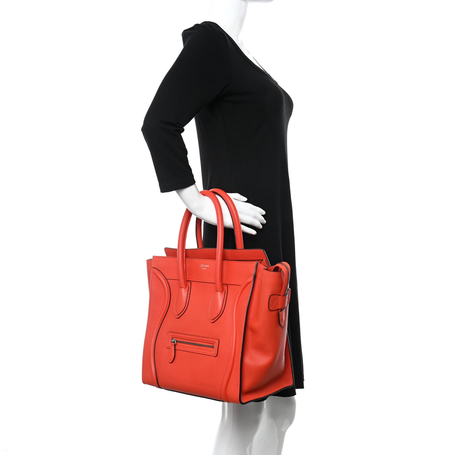Celine Drummed Calfskin Mini Luggage Vermillion 2 of 10