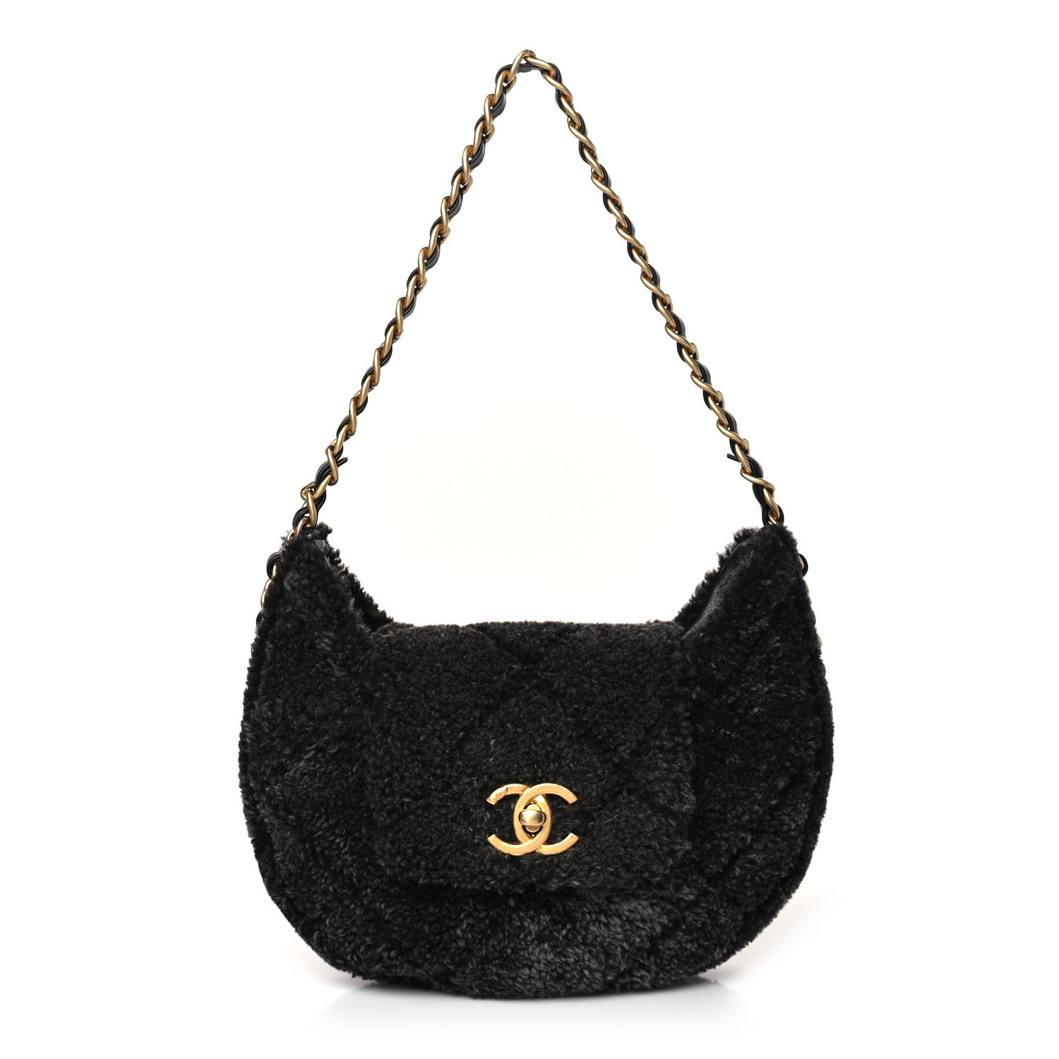 Chanel Shearling Quilted Hobo Black 1 of 9