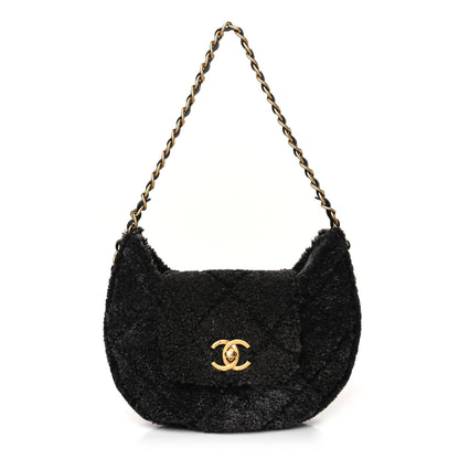 Chanel Shearling Quilted Hobo Black 1 of 9