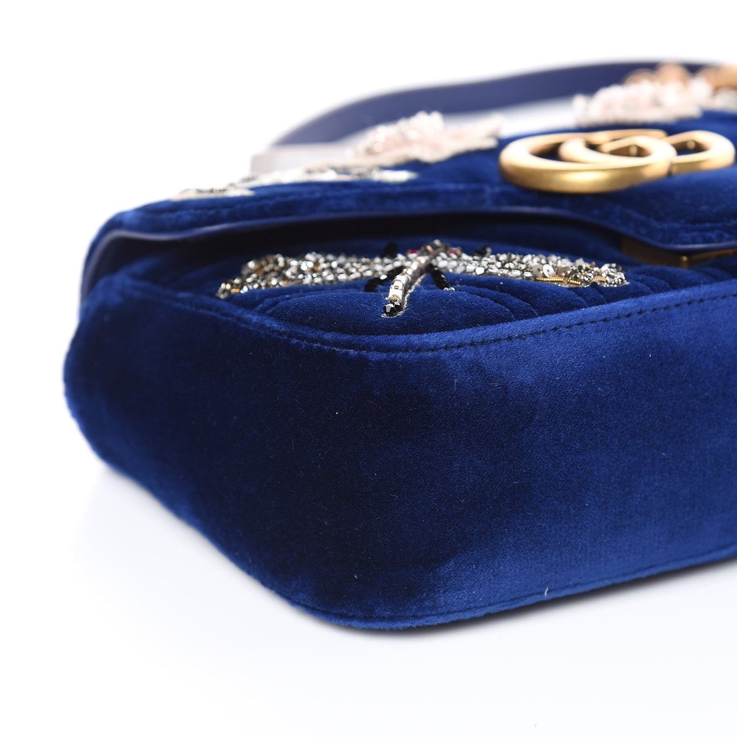 Velvet Matelasse Embroidered Mini GG Marmont Shoulder Bag Cobalt Blue