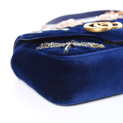 Gucci Velvet Matelasse Embroidered Mini GG Marmont Shoulder Bag Cobalt Blue 8 of 9