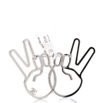 Chanel Strass Crystal Peace Sign Emoji Brooch Silver 3 of 5