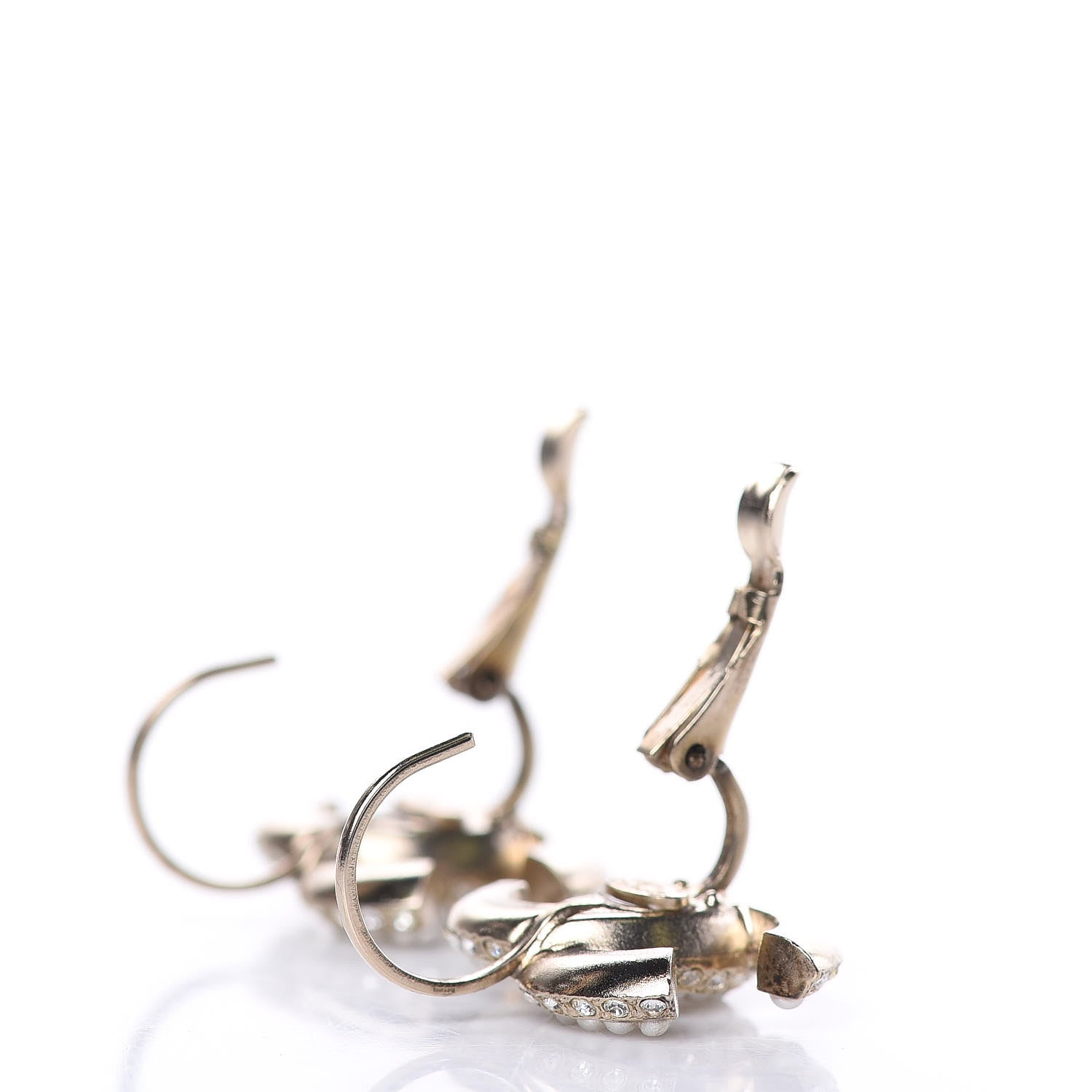 Chanel Crystal Pearl CC Dangle Earrings Gold 3 of 6